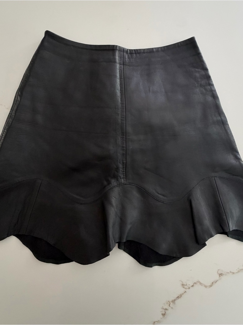 & Other Stories Black Real Leather Asymmetrical Mini Skirt